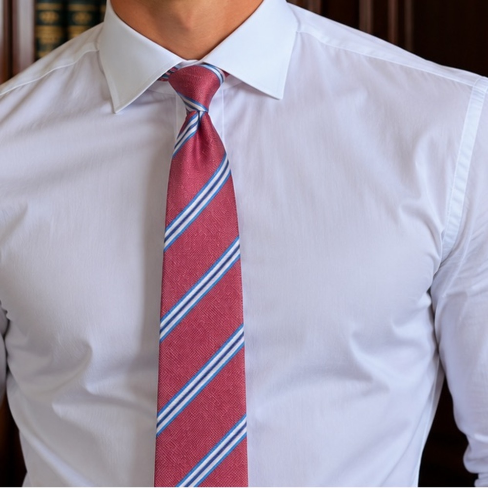 Kiton Pink-Red Striped Repp Silk Tie